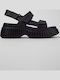 Leder Flache Sandalen für Damen in Schwarz Farbe