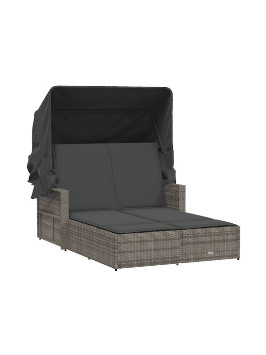 Lounge-Bed Double Rattan with Cushion & Sunshade Gray 110x201cm.