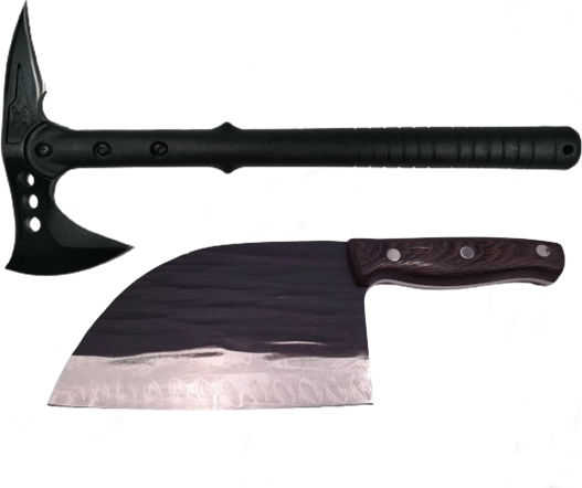 Set Pirate Skull Axe 39 Cm Wave Blade Knife 30 Cm Depox Stainless Steel Black