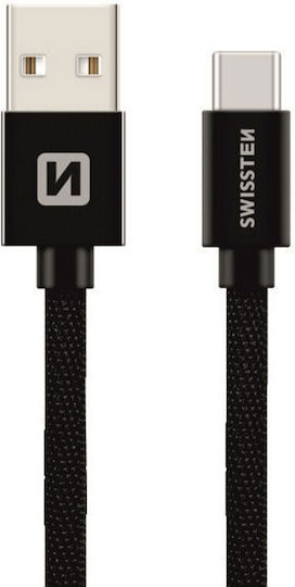 Swissten Редовна USB 2.0 Кабел USB-C мъжки - USB-A мъжки Черен 0.2м (71521101)