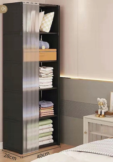 Single Door Sliding Black Wardrobe 40x28x155cm