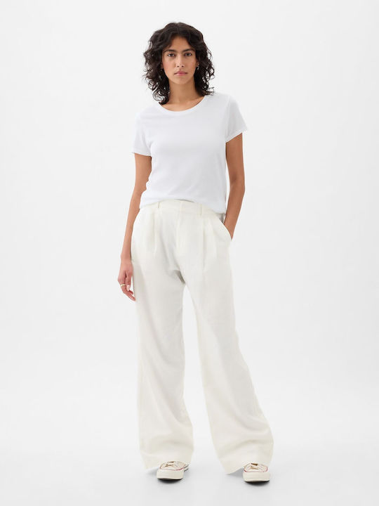 GAP Γυναικείο Ψηλόμεσο Λινό Παντελόνι Off White