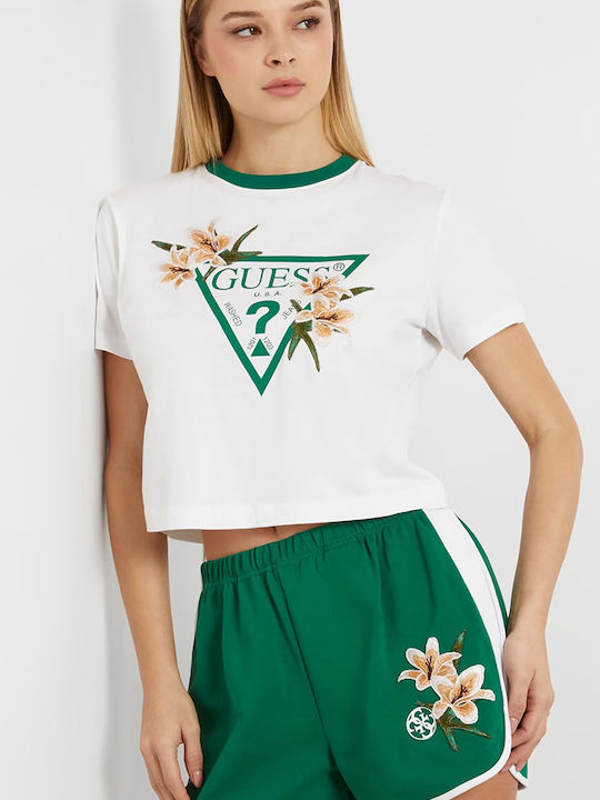 Guess Γυναικείο Crop T-shirt Floral Λευκό