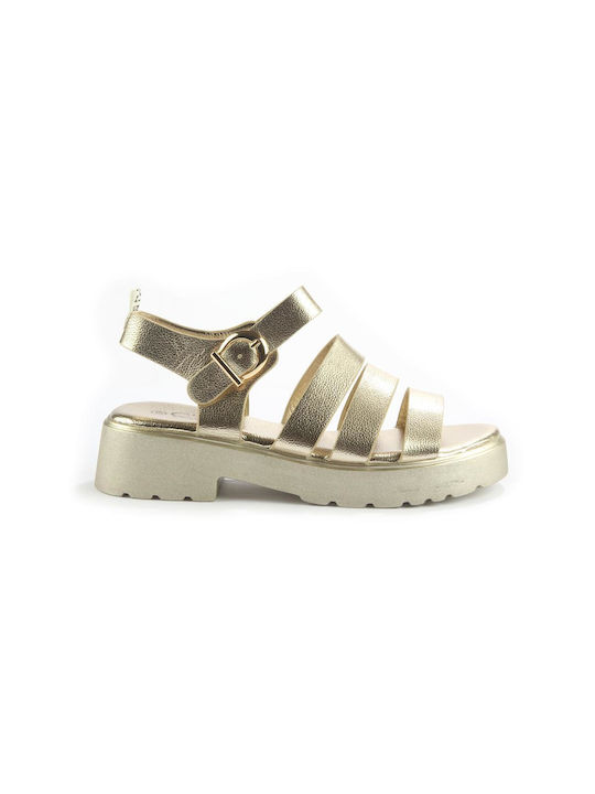 Flache Sandale mit breiten Riemen Fshoes 77/526.16 - Fshoes - Gold