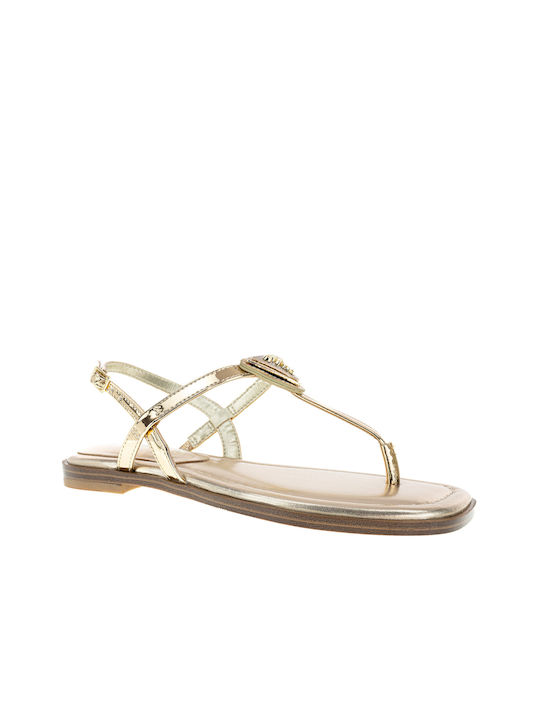 Guess Leather Women's Sandals with Ankle Strap Gold