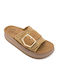 Fantasy Sandals Fantasy Leather Women's Flat Sandals Anatomic Flatforms in Tabac Brown Color