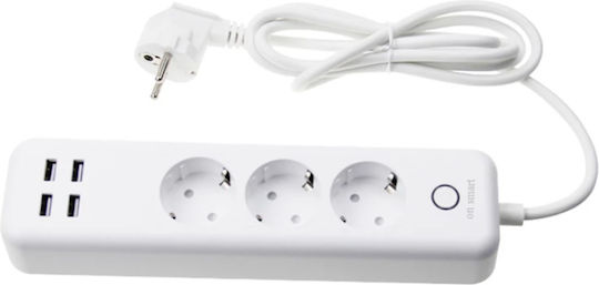 Захранваща лента 3 Позиции с 4 USB-A и Кабел 1.7м