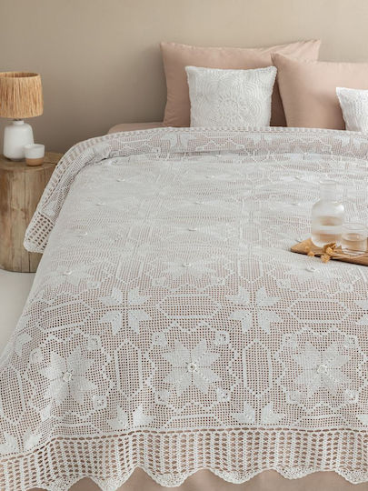Palamaiki Megan Κουβερλί Υπέρδιπλο Βαμβακερό Λευκό 225x260cm