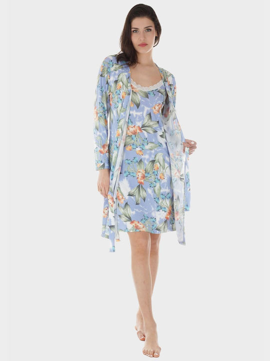 Women's Robe Nightgown Set All Print Flowers Silk