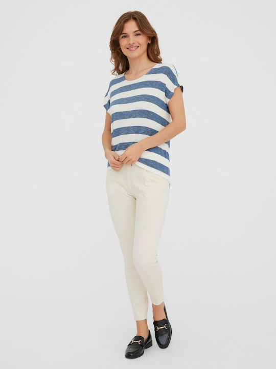 Vero Moda Women's Summer Blouse Short Sleeve Striped China Blue