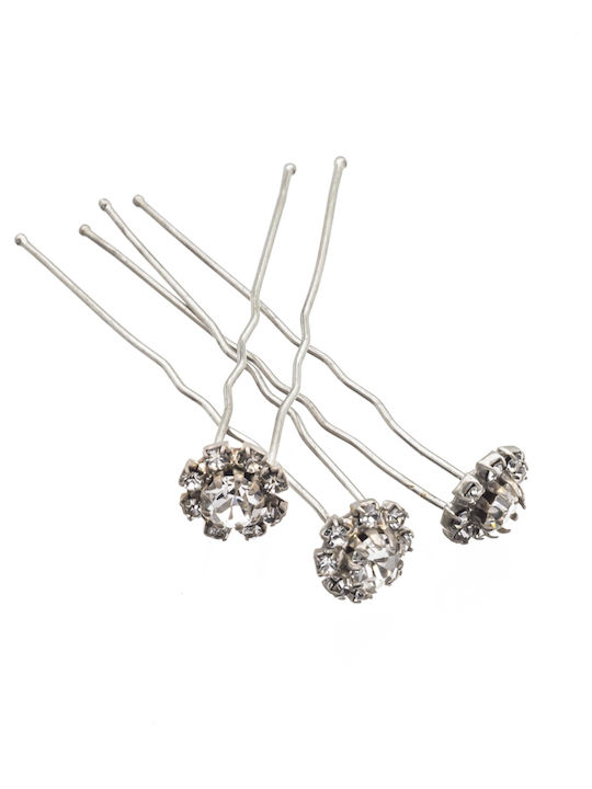 Metal flower hairpin with stones in gold and silver-silver