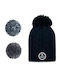 Cabaia Pom Pom Beanie Unisex Fleece Beanie Gestrickt in Blau Farbe