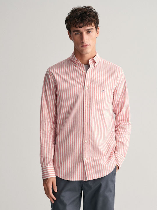 Gant Men's Shirt Long Sleeve Cotton Striped Pink