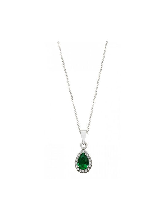 White Gold Women's Necklace with Green Stone R692l 18 Carat Stones:with Diamonds/Springs