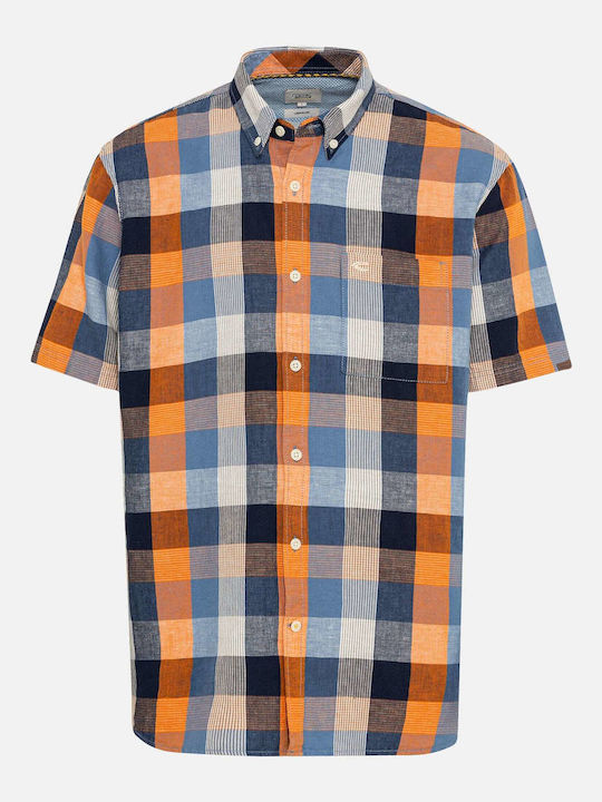 Camel Active Men's Shirt Long Sleeve Linen Checked Orange