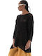 Life Women's Knitting Tunic Dress with 3/4 Sleeve Black