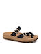 Leather Women's Flat Sandals Anatomic in Black Color