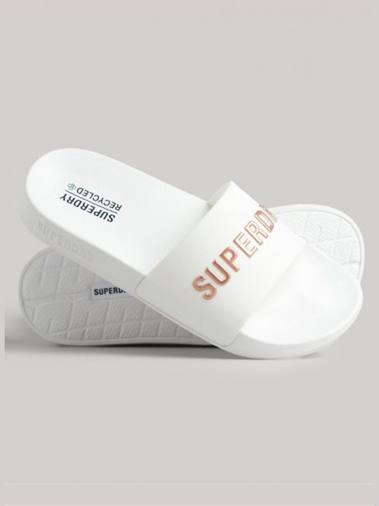 Superdry Logo Vegan Pool Slides în Alb Culore