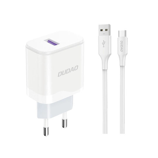Dudao Φορτιστής με Θύρα USB-A και Καλώδιο USB-C 18W Λευκός (A20EU)