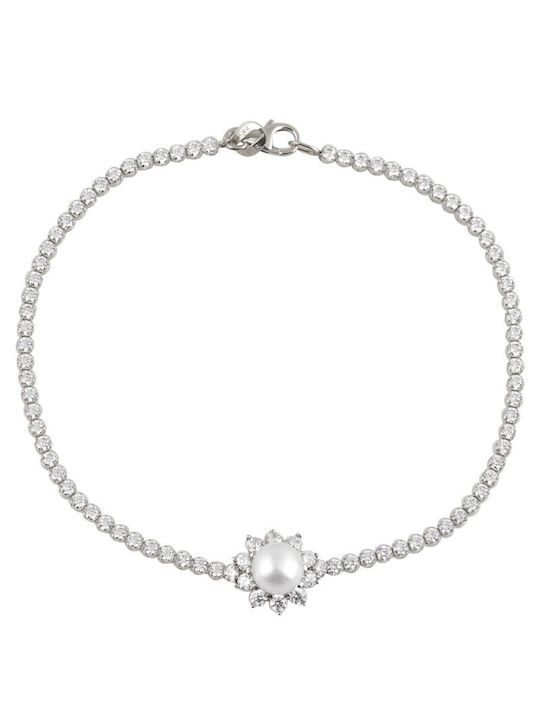 White Gold Riviera Bracelet Fb31560 With Pearl. 14 Carat