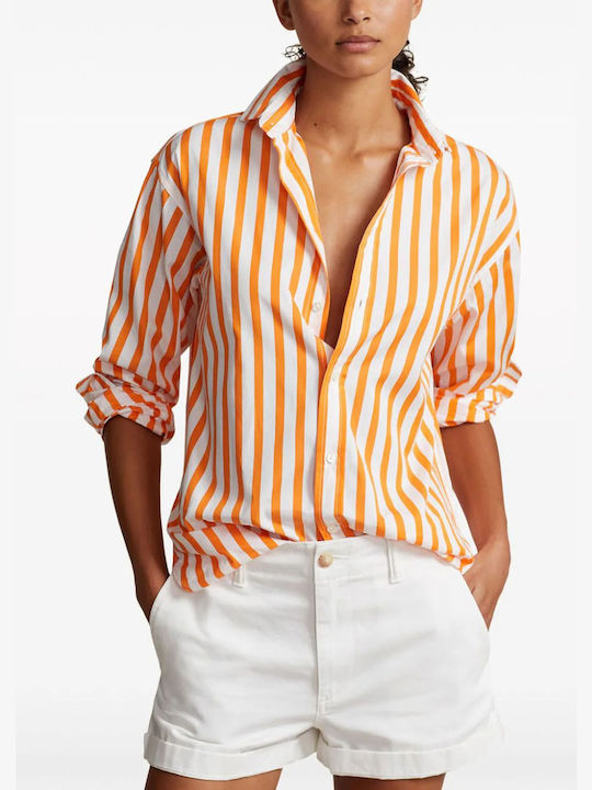Ralph Lauren Langärmelig Damen Hemd Orange Gestreift