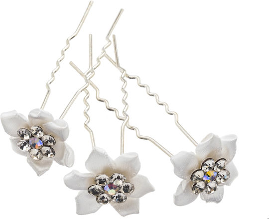 Haarnadel aus weißem Stoff mit Blume von Strass