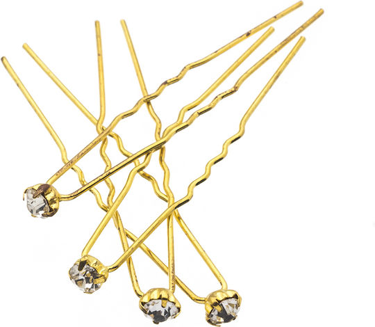 Metallic Hairpin in Gold Color with White Stone