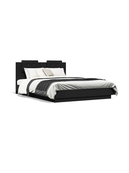 Κρεβάτι Διπλό Ξύλινο Μαύρο με Τάβλες για Στρώμα 140x200cm