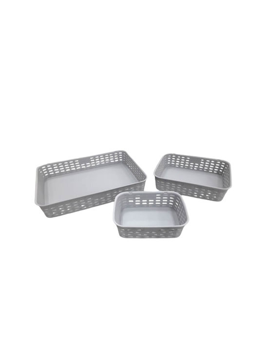 Beboulino Σετ Διακοσμητικά Καλάθια Rattan με Χερούλια Grey 3τμχ