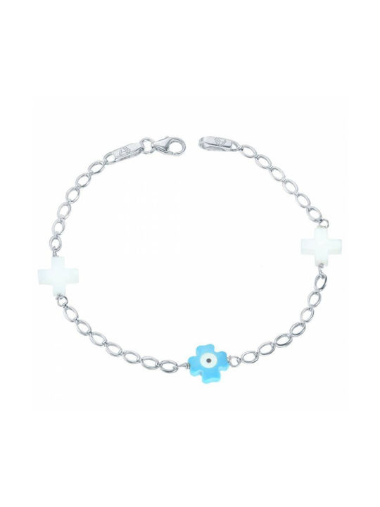 Atofio Kosmima Kids White Gold Bracelet 9K with Evil Eye