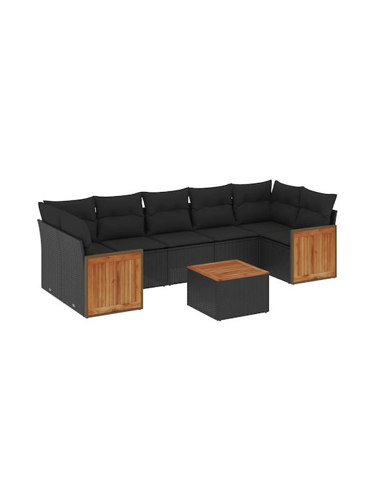 Set Outdoor Lounge Black with Pillows 8pcs