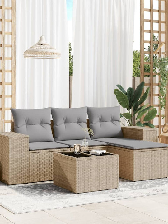 Set Cameră De Zi Exterior 5 Piese Bej Cu Perne