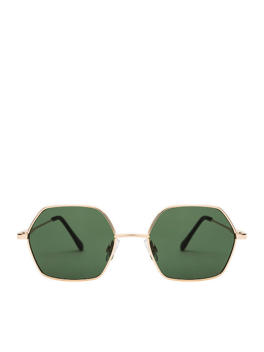 Mano Unisex Sunglasses with Gold Metallic Frame and Green Polarized Lenses