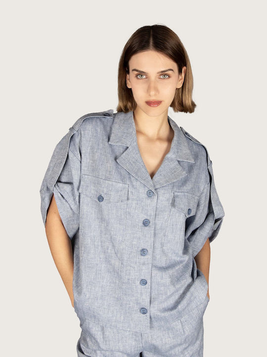 Innocent Women's Denim Short Sleeve Shirt Light Blue