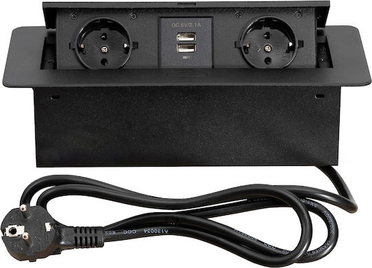 Πολύπριζο 2 Θέσεων με 2 USB-A και Καλώδιο 1.9m