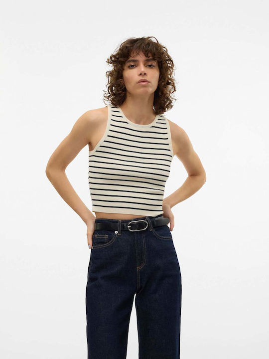 Vero Moda Γυναικείο Καλοκαιρινό Crop Top Ριγέ Λευκό