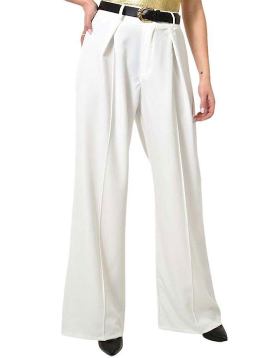 Potre Women's Fabric Trousers in Straight Line White