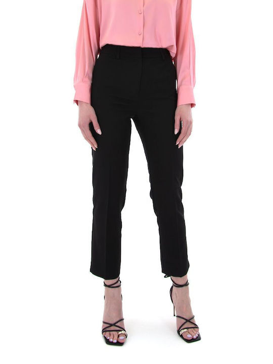 MY T Women's High-waisted Fabric Capri Trousers in Tapered Line Black