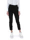 MY T Women's High-waisted Cotton Capri Trousers in Slim Fit Black