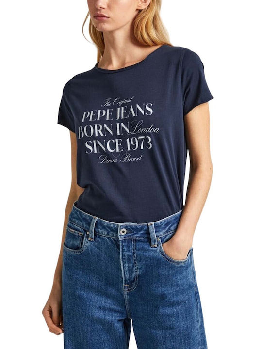 Pepe Jeans Women's Summer Blouse Cotton Short Sleeve Navy Blue