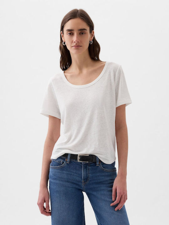 GAP Linen-blend Γυναικεία Καλοκαιρινή Μπλούζα Λινή Optic White