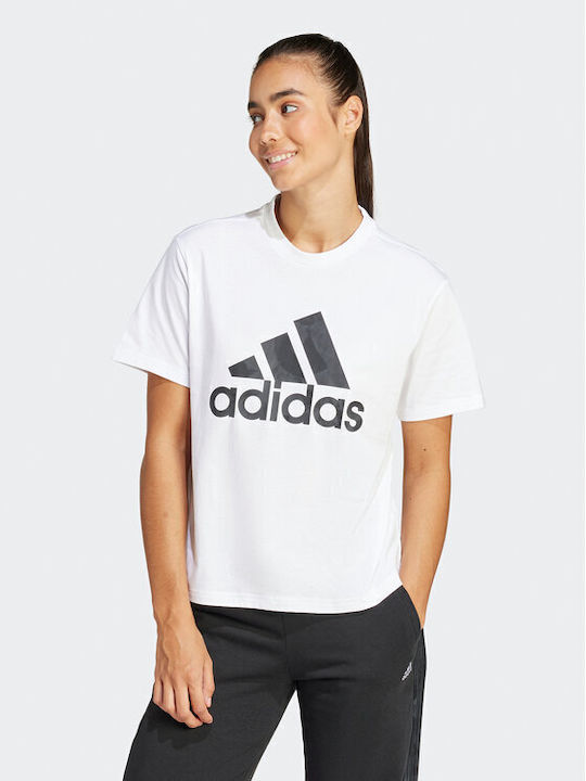 Adidas Graphic Big Logo Women's Athletic T-shirt Floral White