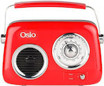 Osio OPR-3040R Retro Radio portabil Reîncărcabil cu Bluetooth și USB Roșu