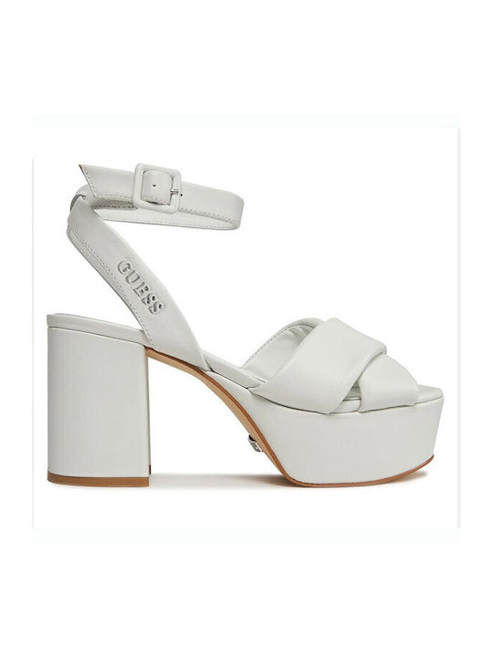 Guess Platform Leather Women's Sandals White with High Heel