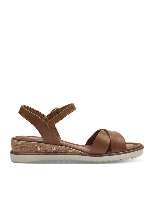 Women's Synthetic Leather Ankle Strap Platforms Tabac Brown