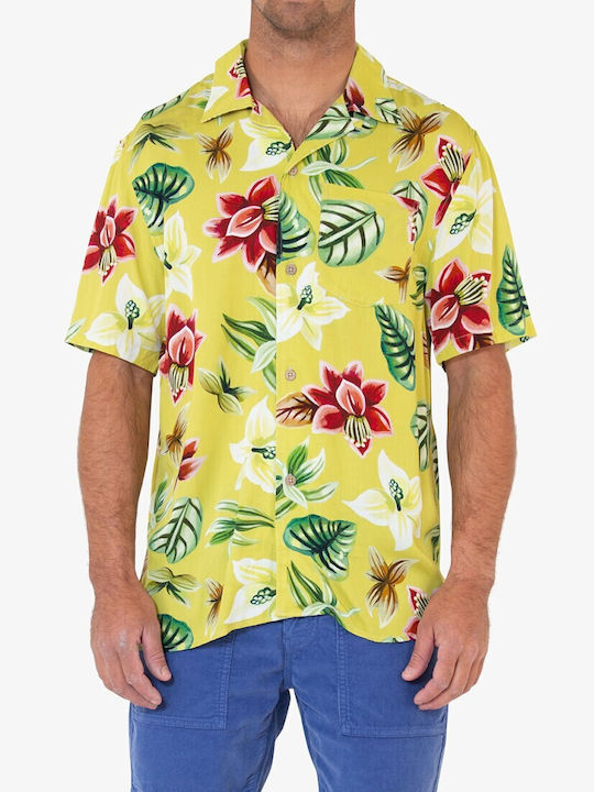 Deus Ex Machina Men's Shirt Short Sleeve Floral Yellow