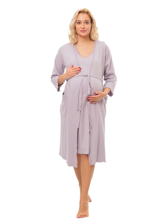 Nicoletta Robe with Nightgown for Maternity Hospital & Breastfeeding Lilac 7392