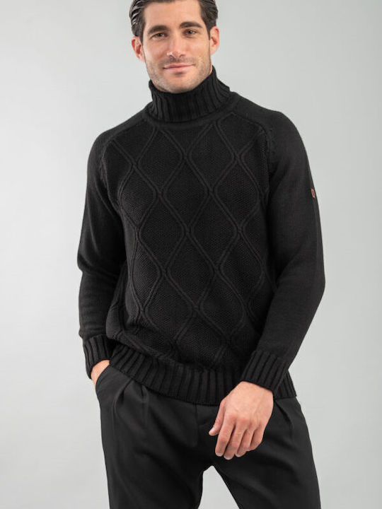 Vittorio Artist Men's Long Sleeve Blouse Turtleneck BLACK