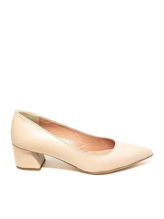 Leather Pointed Toe Beige Medium Heels
