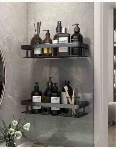Wall Mounted Bathroom Shelf Metallic 30x13x4.7cm Black